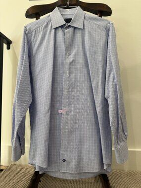David Donahue, purple/blue button down, trim fit, 16.5 34/35